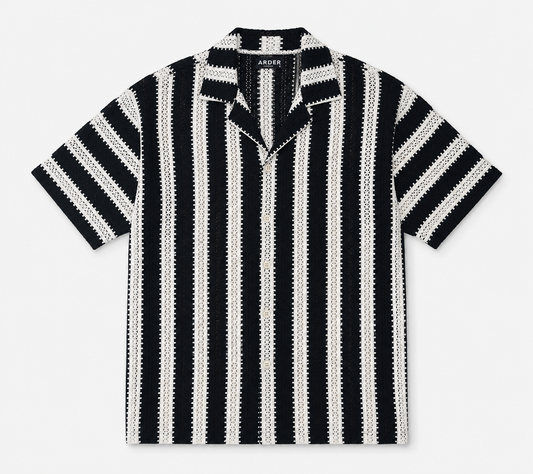 Camisa Crochet Hombre Negra con Rayas Blancas | Camisa Tejida Manga Corta | ARDER