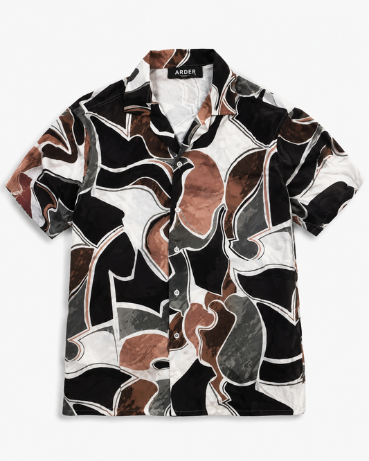 Camisa Hombre Cuello Cubano Estampado Abstracto Negro | Arder