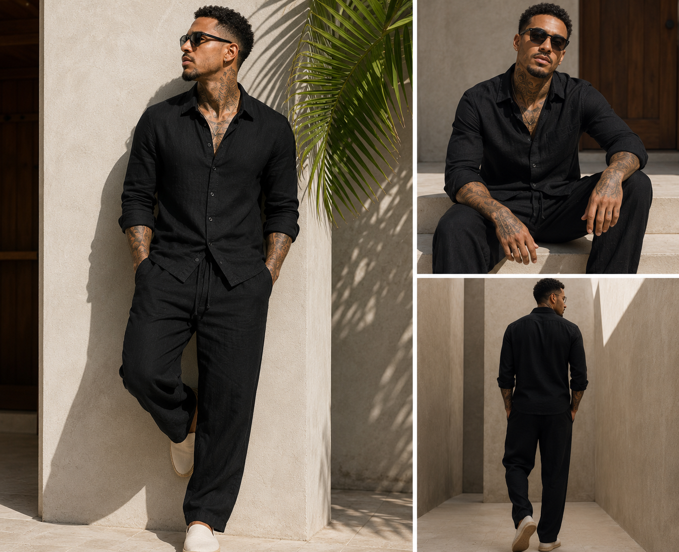 Conjunto de Lino Negro para Hombre | Camisa y Pantalón Casual Elegante | Arder RD