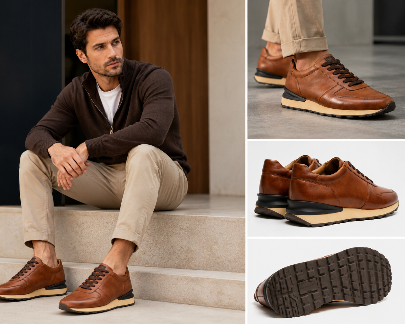 Tenis Casual Elegante para Hombre Cognac | Santo Domingo RD