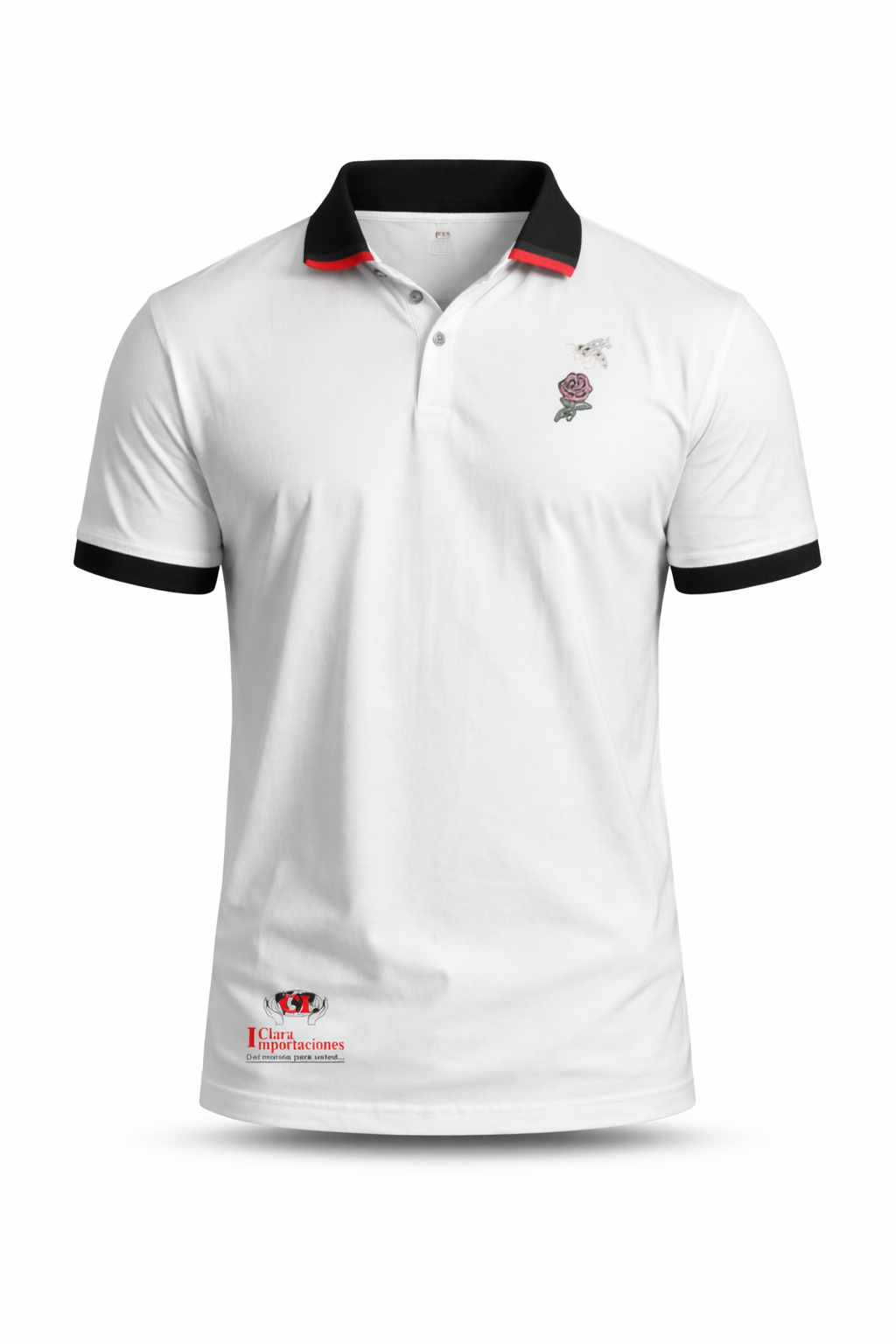 Polo Blanco para Hombre con Cuello Negro y Detalle piedra | Moda Masculina