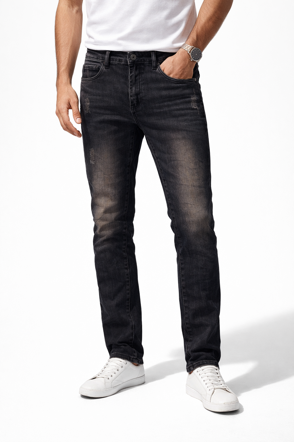 Waimea Jeans Negro Slim Fit Hombre | Pantalón Denim Desgastado