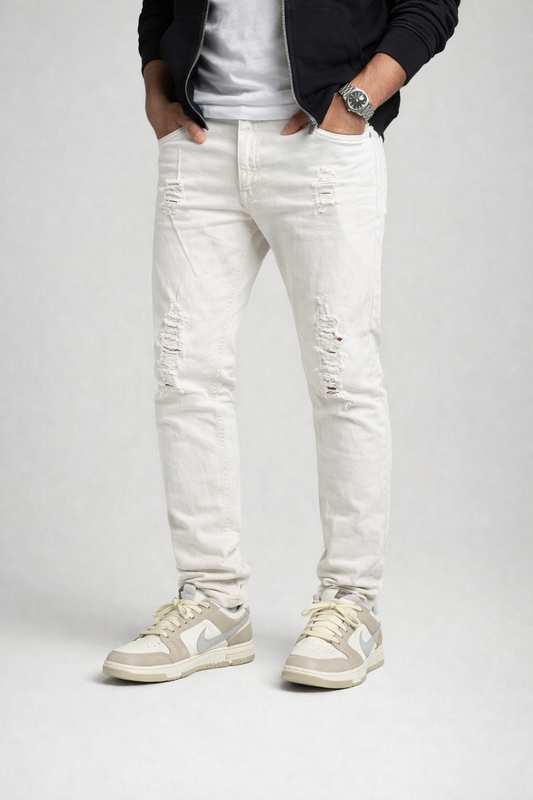 Hypercrush Jeans Blanco Skinny para Hombre | Slim Fit Roto