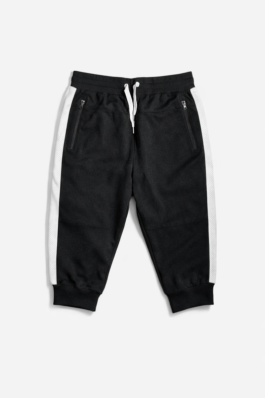Jogger Corto Deportivo con Panel Lateral Mesh – Negro/Blanco