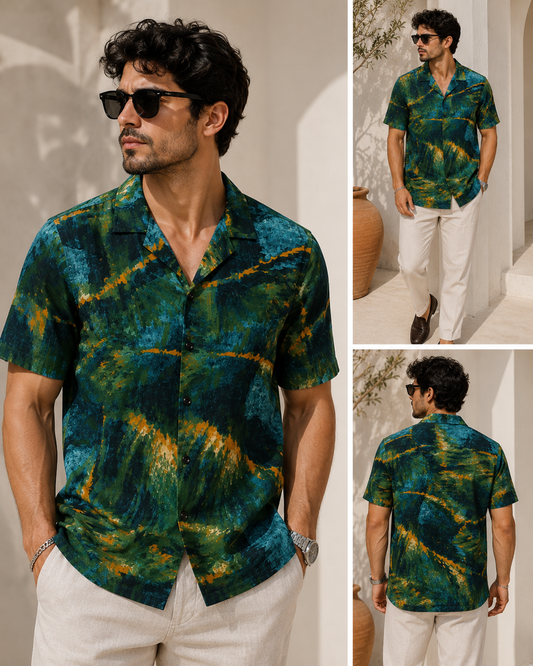 Camisa Tropical Azul y Verde para Hombre | Camisa Casual Premium ARDER República Dominicana