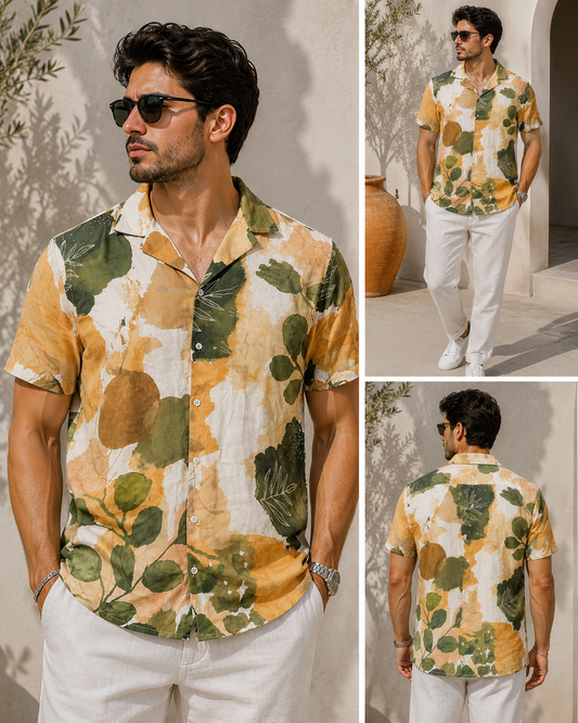 Camisa Tropical Beige, Mostaza y Verde para Hombre | ARDER República Dominicana