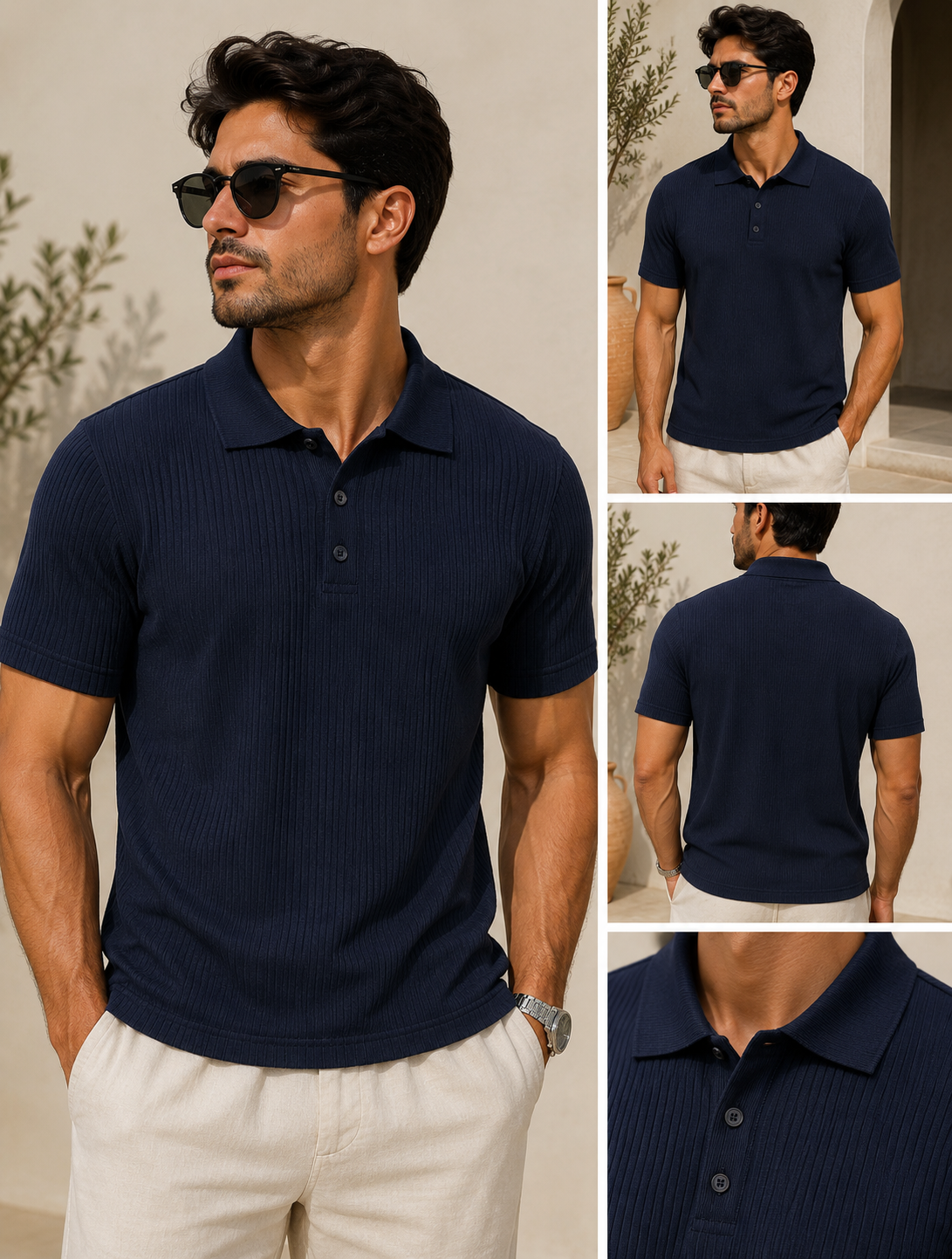 Polo Azul Navy para Hombre de Punto Acanalado | ARDER República Dominicana