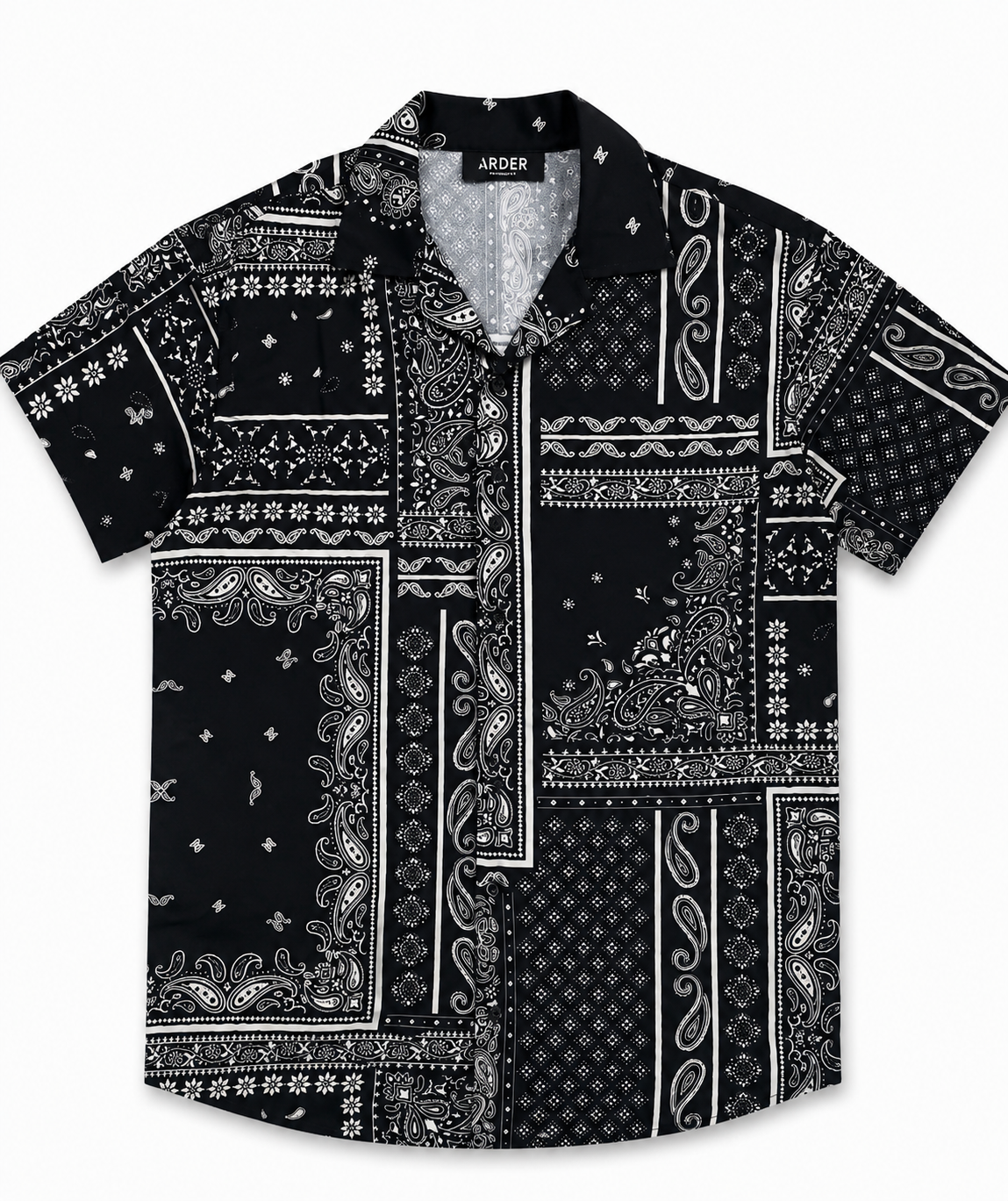 Camisa Negra Hombre Estampado Bandana Premium | Manga Corta | ARDER