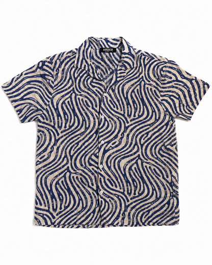 Camisa Estampada Hombre Beige y Azul | Camisa Manga Corta Premium | Arder República Dominicana