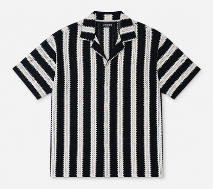 Camisa Crochet Hombre Negra con Rayas Blancas | Camisa Tejida Manga Corta | ARDER