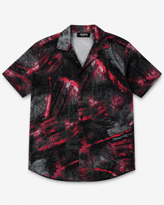 Camisa Hombre Negra Estampado Abstracto Premium | Manga Corta | ARDER