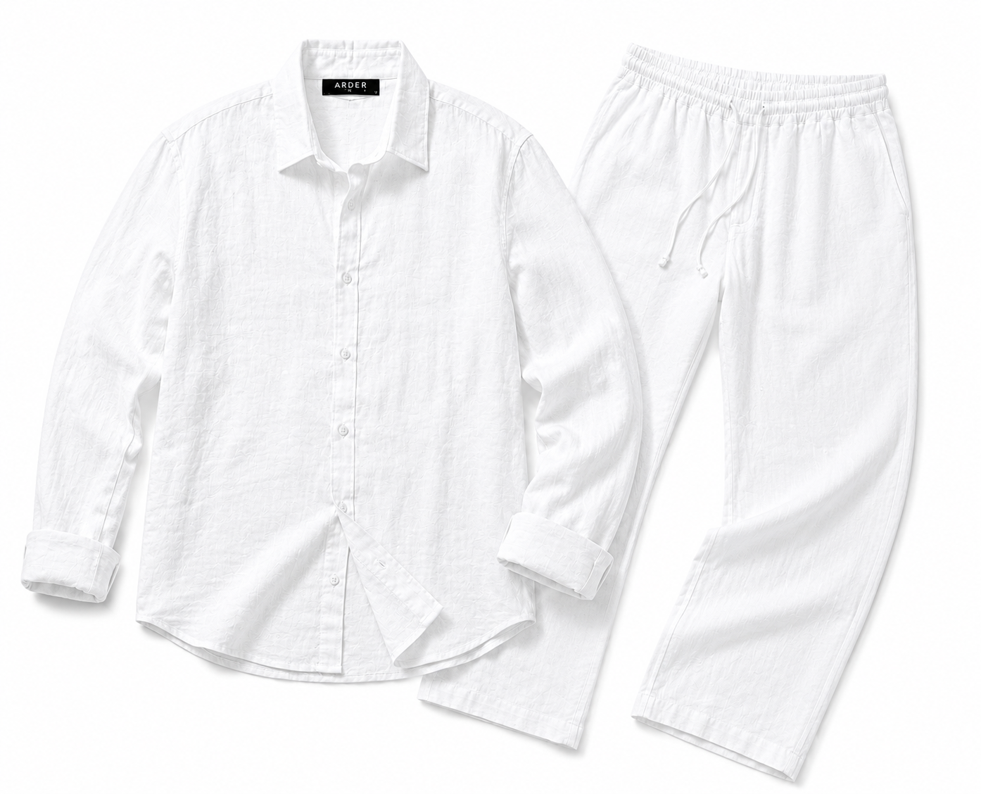 Conjunto de Lino Blanco para Hombre | Camisa Manga Larga + Pantalón Casual | ARDER