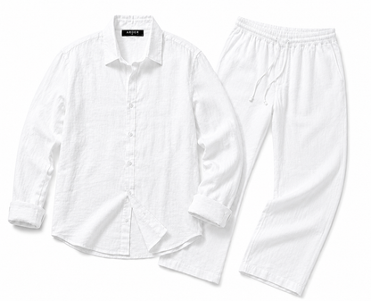 Conjunto de Lino Blanco para Hombre | Camisa Manga Larga + Pantalón Casual | ARDER