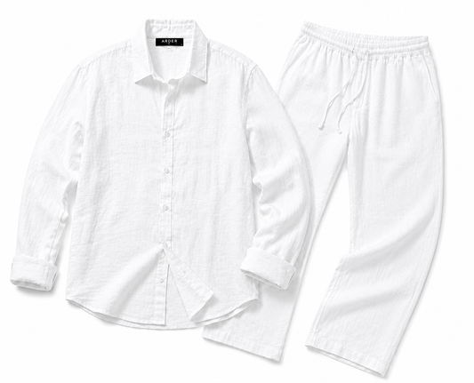 Conjunto de Lino Blanco para Hombre | Camisa Manga Larga + Pantalón Casual | ARDER