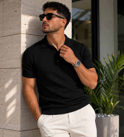 Poloche Negro Texturizado para Hombre | Cuello Polo Elegante | ARDER