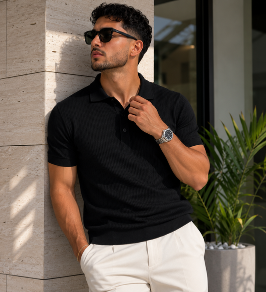 Poloche Negro Texturizado para Hombre | Cuello Polo Elegante | ARDER