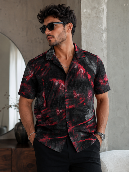 Camisa Hombre Negra Estampado Abstracto Premium | Manga Corta | ARDER