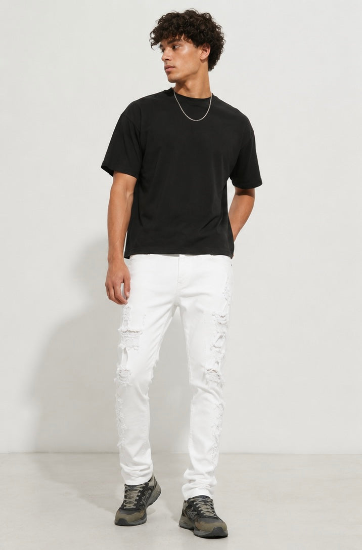 Jeans Blanco Skinny Roto para Hombre Forever 21 Men