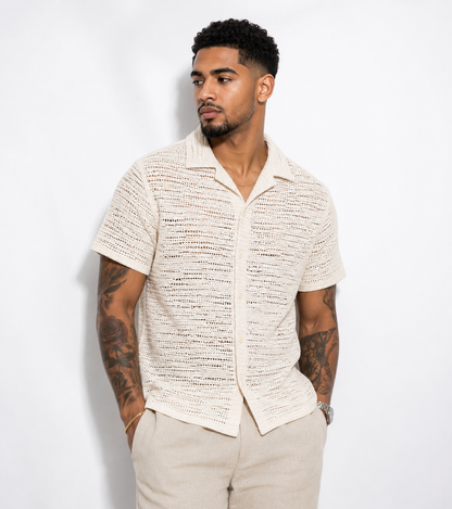 Camisa Crochet Beige para Hombre | Manga Corta Premium | Arder República Dominicana
