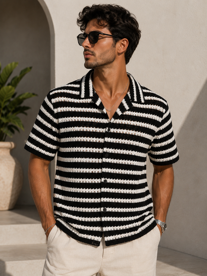 Camisa Crochet Rayas Blanco y Negro para Hombre | Arder República Dominicana