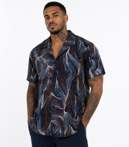 Camisa Resort Estampada Azul y Marrón para Hombre | Arder