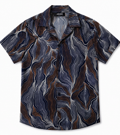 Camisa Resort Estampada Azul y Marrón para Hombre | Arder