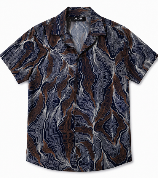Camisa Resort Estampada Azul y Marrón para Hombre | Arder
