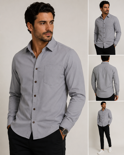 Camisa Gris Manga Larga para Hombre | Casual Elegante