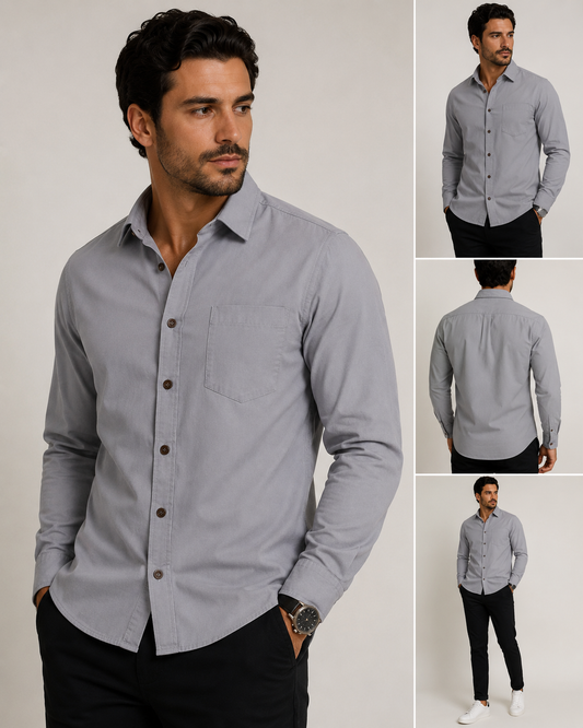 Camisa Gris Manga Larga para Hombre | Casual Elegante