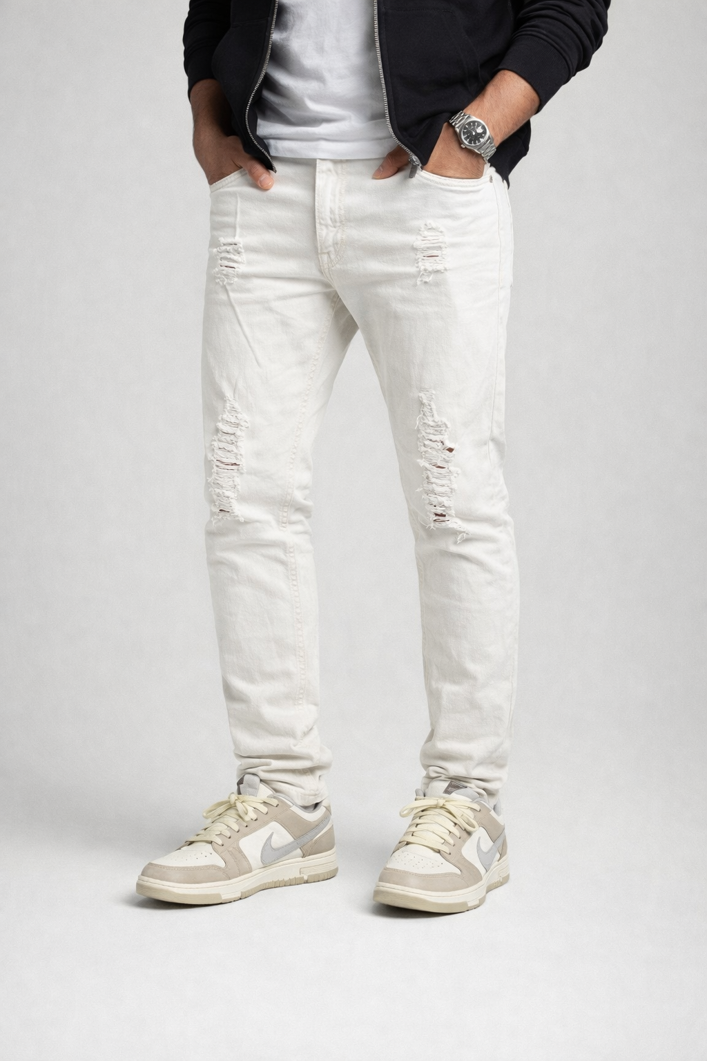Hypercrush Jeans Blanco Skinny para Hombre | Slim Fit Roto