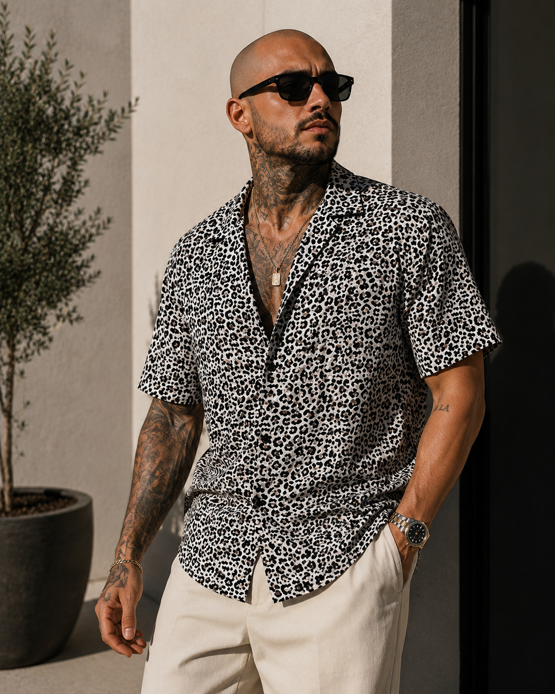 Camisa Leopardo Blanca para Hombre