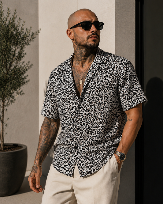 Camisa Leopardo Blanca para Hombre