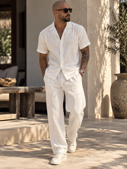 Conjunto Blanco para Hombre – Camisa Manga Corta y Pantalón
