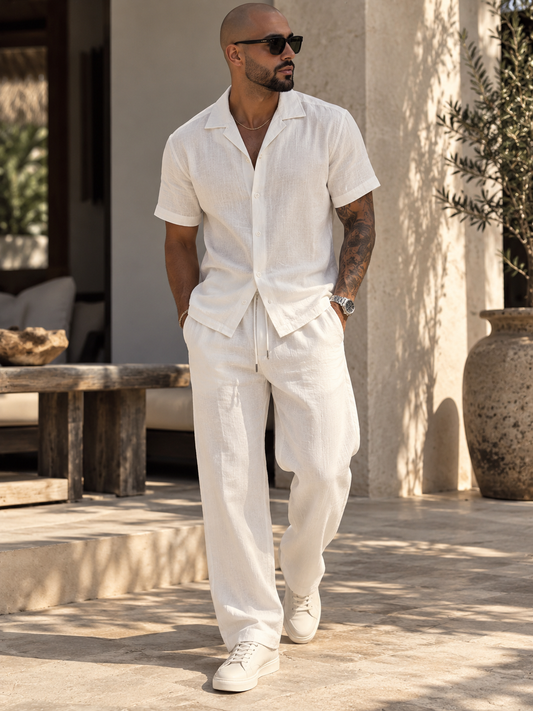 Conjunto Blanco para Hombre – Camisa Manga Corta y Pantalón