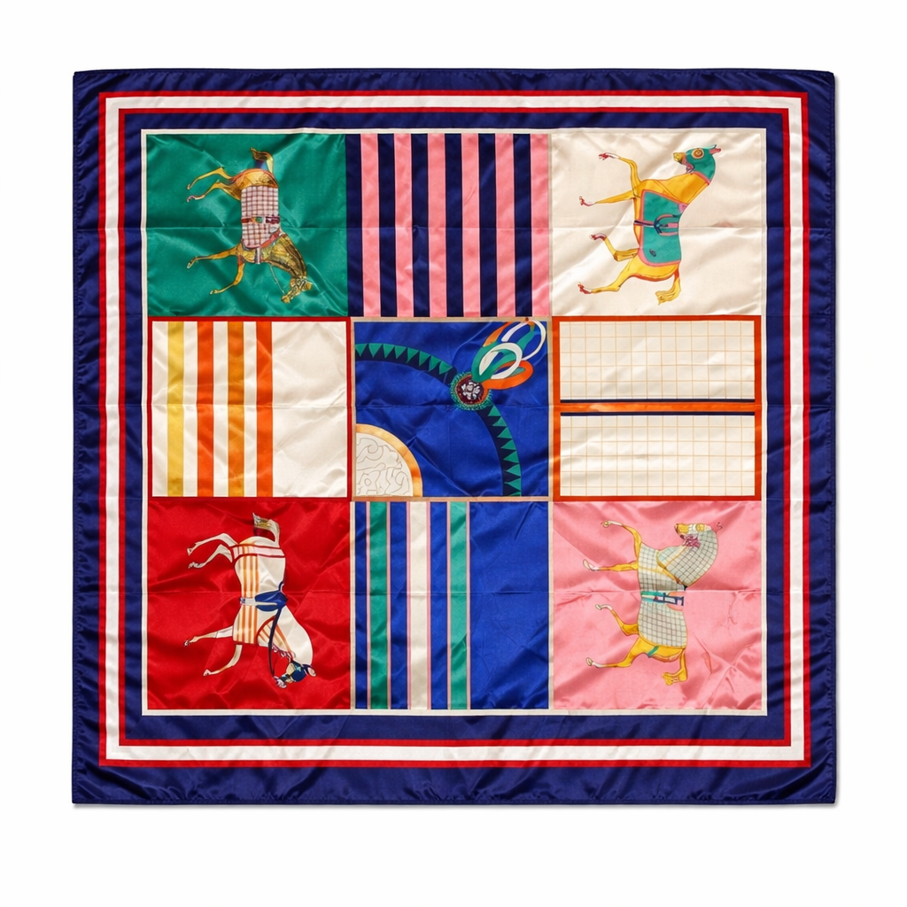 Bandana Satinada Multicolor Estilo Ecuestre | Pañuelo para la Cabeza Unisex