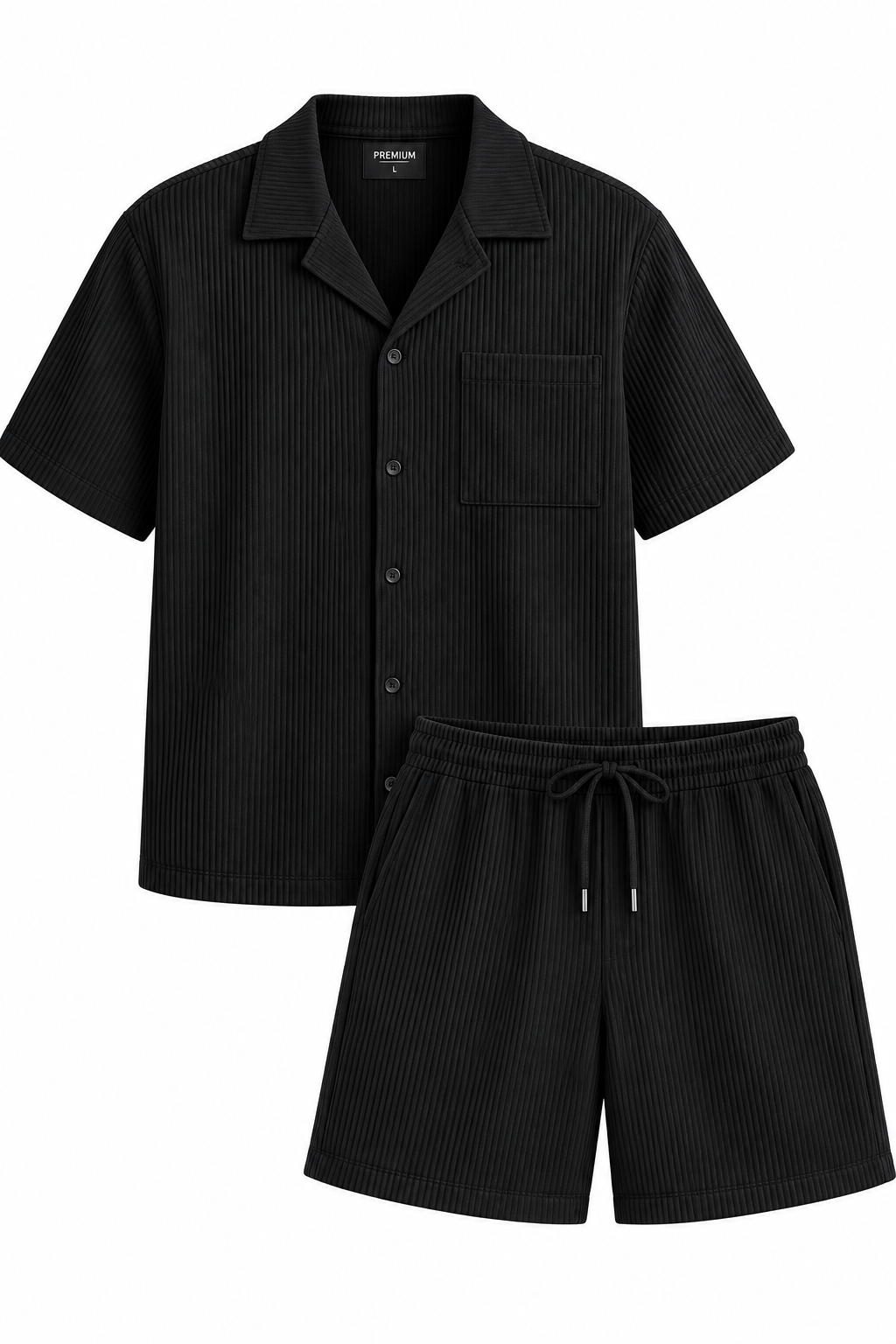 Conjunto Negro de Hombre 2 Piezas – Camisa y Short Texturizado