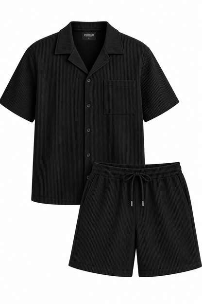 Conjunto Negro de Hombre 2 Piezas – Camisa y Short Texturizado