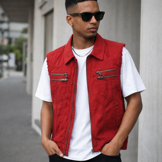 Chaleco Urban Biker Hombre | Negro y Rojo