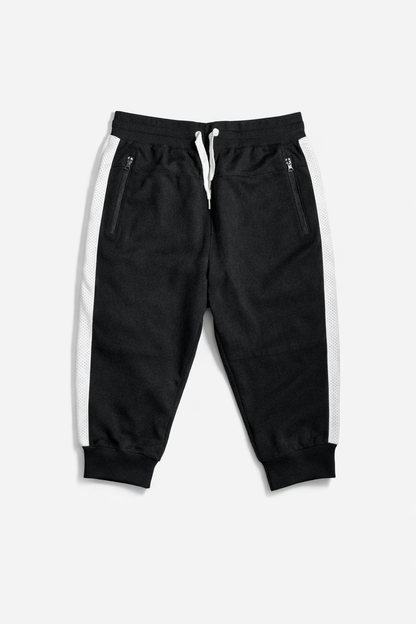 Jogger Corto Deportivo con Panel Lateral Mesh – Negro/Blanco