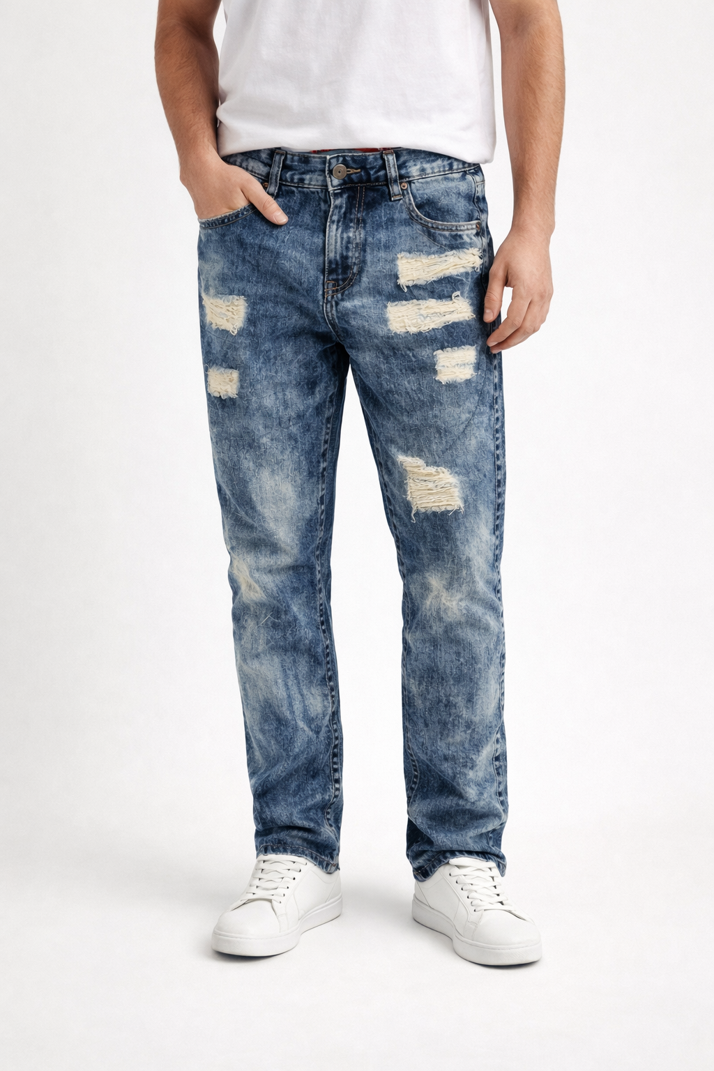 Jean Slim Fit Azul Desgastado Hombre – Pantalón Denim Roto Casual Moderno