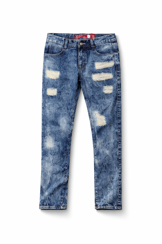 Jean Slim Fit Azul Desgastado Hombre – Pantalón Denim Roto Casual Moderno