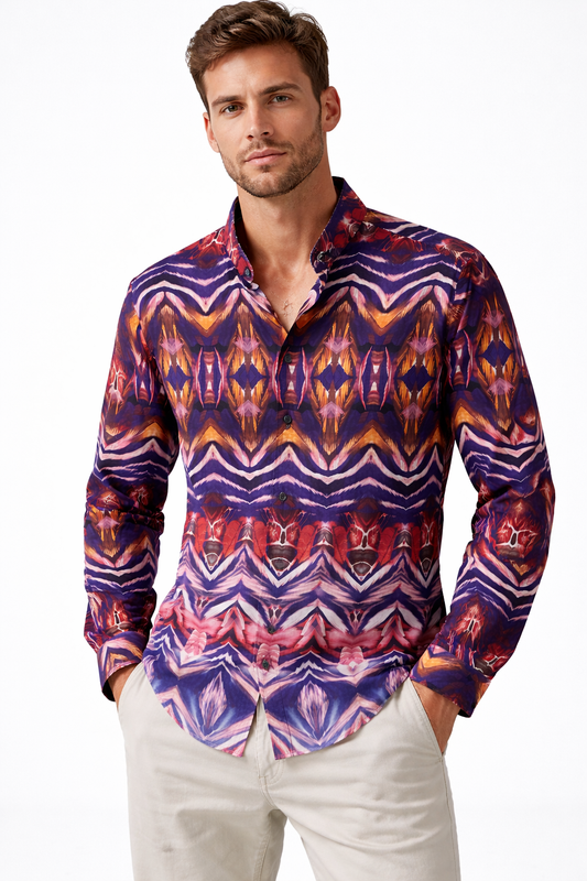 Camisa Estampada Premium Multicolor Hombre – Diseño Abstracto Moderno