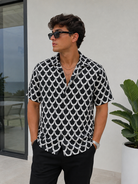 Camisa Hombre Negra y Blanca con Estampado Geométrico | ARDER