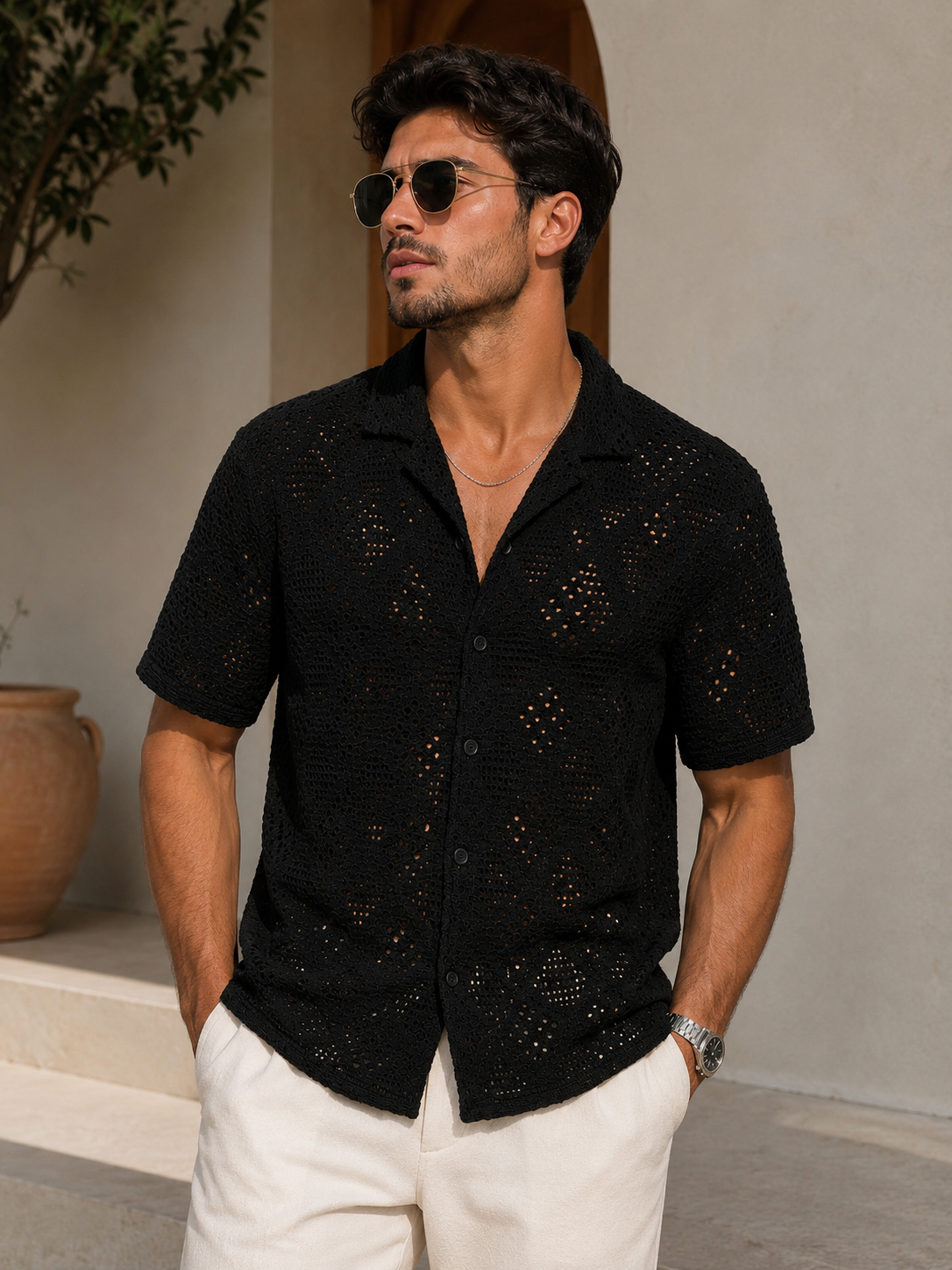 Camisa Crochet Negra para Hombre | ARDER