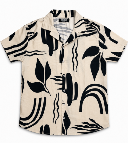 Camisa Beige Hombre Estampado Abstracto Premium | Manga Corta | ARDER