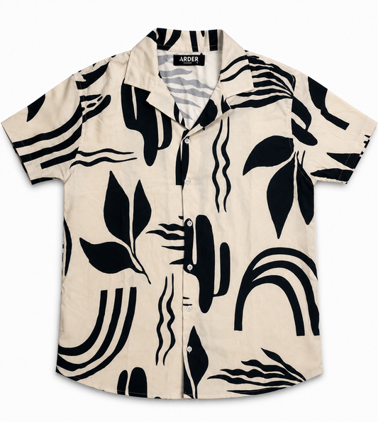Camisa Beige Hombre Estampado Abstracto Premium | Manga Corta | ARDER
