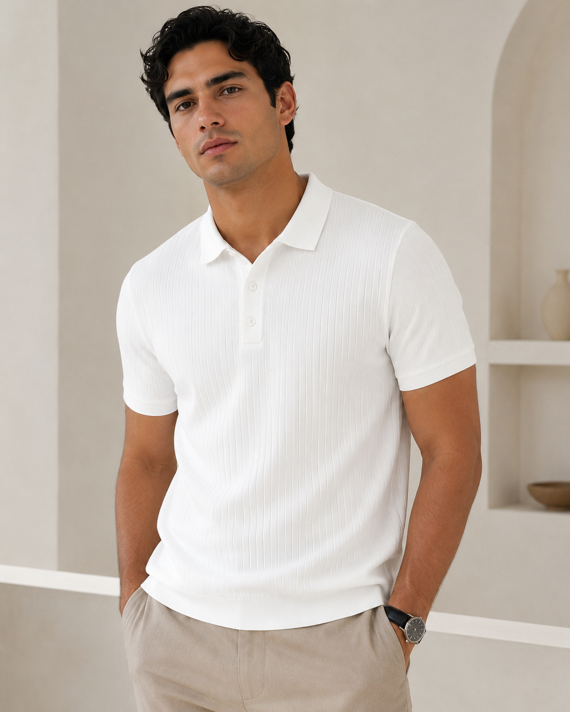 Poloche Blanco Texturizado para Hombre | Polo Slim Fit Elegante – ARDER
