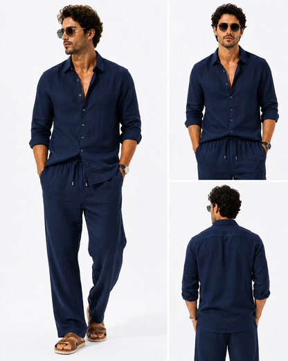 Conjunto de Lino Azul Navy para Hombre | Camisa y Pantalón Premium ARDER República Dominicana