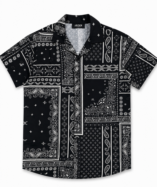 Camisa Negra Hombre Estampado Bandana Premium | Manga Corta | ARDER