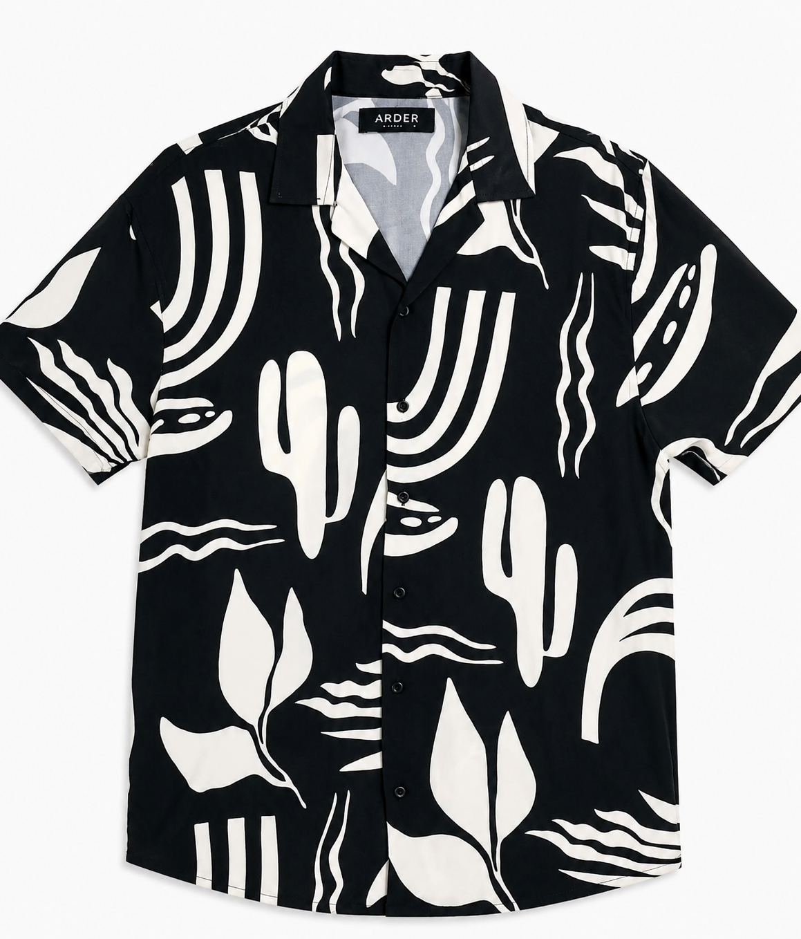 Camisa Negra Hombre Estampado Abstracto Premium | Manga Corta | ARDER